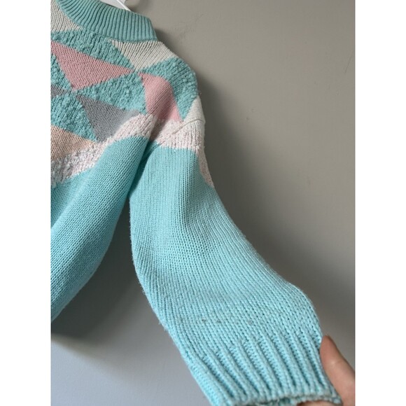 Vintage 80s Retro Aztec Geometric Pastel Unique Turtleneck Sweater Size Large - Picture 5 of 11